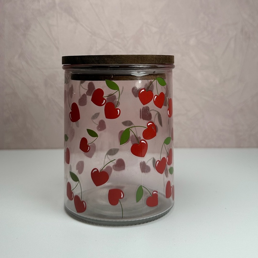 CWC Cook with Color Cherry Pattern Glass Jar with Dark Lid - Picture 3 of 15